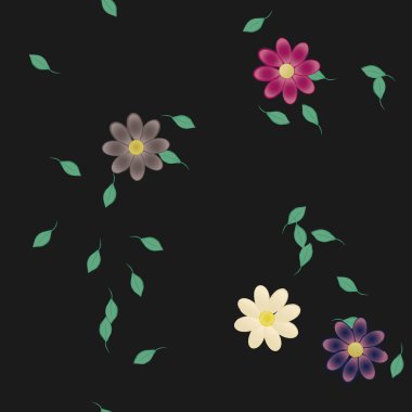 Yeşil yapraklı soyut çiçekler pürüzsüz desen, vektör çizimi