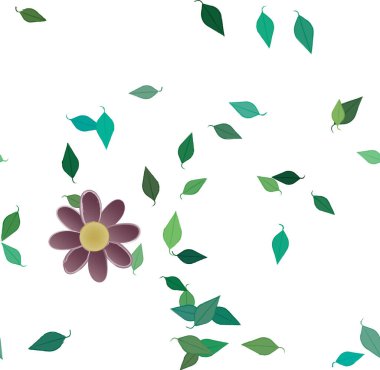 Yeşil yapraklı soyut çiçekler pürüzsüz desen, vektör çizimi