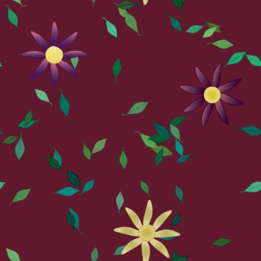 Yeşil yapraklı soyut çiçekler pürüzsüz desen, vektör çizimi