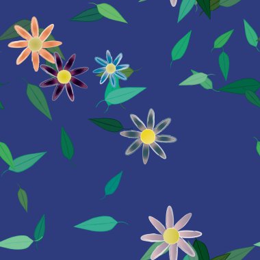 Yeşil yapraklı soyut çiçekler pürüzsüz desen, vektör çizimi