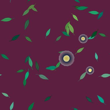 Yeşil yapraklı soyut çiçekler pürüzsüz desen, vektör çizimi