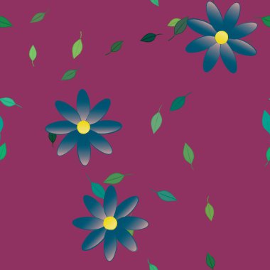 Yeşil yapraklı soyut çiçekler pürüzsüz desen, vektör çizimi