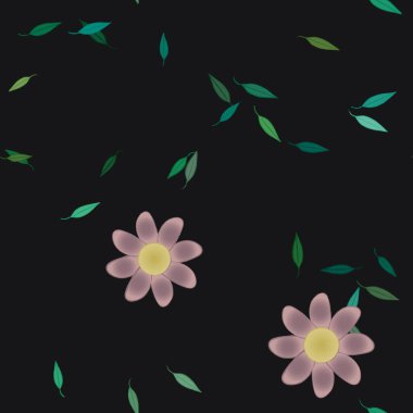 Yeşil yapraklı soyut çiçekler pürüzsüz desen, vektör çizimi