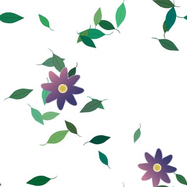 Yeşil yapraklı soyut çiçekler pürüzsüz desen, vektör çizimi