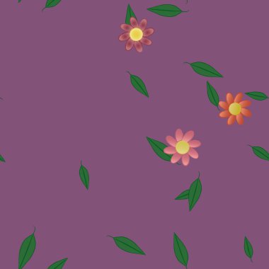 Yeşil yapraklı soyut çiçekler pürüzsüz desen, vektör çizimi