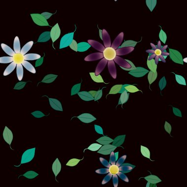 Yeşil yapraklı soyut çiçekler pürüzsüz desen, vektör çizimi