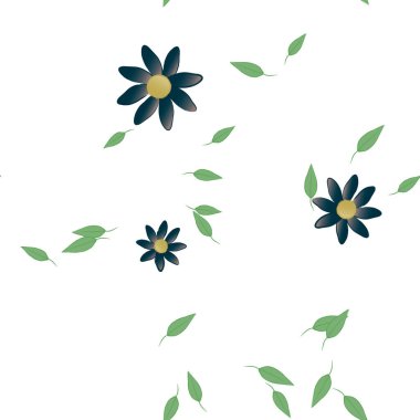 Yeşil yapraklı soyut çiçekler pürüzsüz desen, vektör çizimi