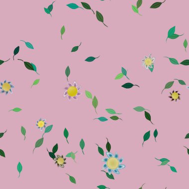 Yeşil yapraklı soyut çiçekler pürüzsüz desen, vektör çizimi