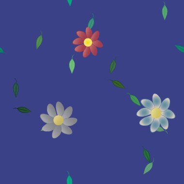 Yeşil yapraklı soyut çiçekler pürüzsüz desen, vektör çizimi