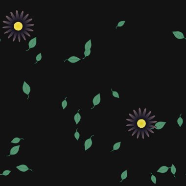 Yeşil yapraklı soyut çiçekler pürüzsüz desen, vektör çizimi