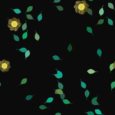 Yeşil yapraklı soyut çiçekler pürüzsüz desen, vektör çizimi