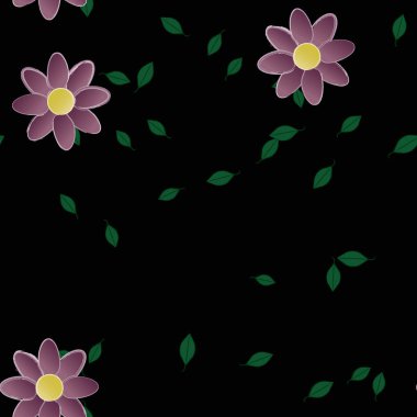 Yeşil yapraklı soyut çiçekler pürüzsüz desen, vektör çizimi