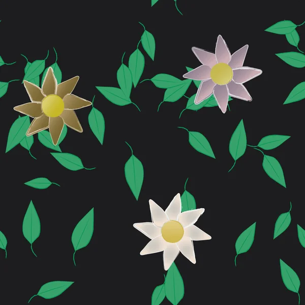 Flores Abstractas Con Hojas Verdes Patrón Sin Costura Ilustración Vectorial — Vector de stock