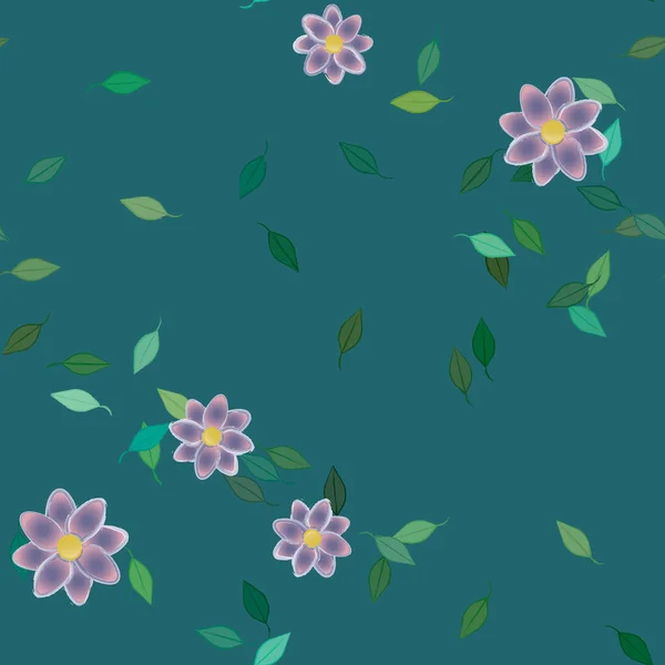 Flores Con Hojas Fondo Sin Costuras Ilustración Vectorial — Vector de stock