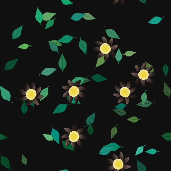 Flores Abstractas Con Hojas Verdes Patrón Sin Costura Ilustración Vectorial — Vector de stock