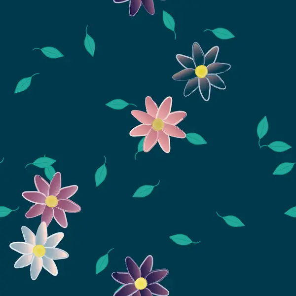 Flores Con Hojas Fondo Sin Costuras Ilustración Vectorial — Archivo Imágenes Vectoriales