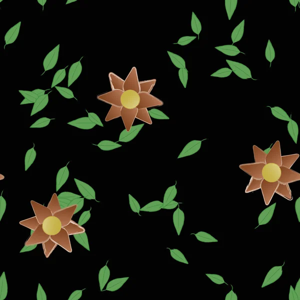 Abstracte Bloemen Met Groene Bladeren Naadloos Patroon Vector Illustratie — Stockvector