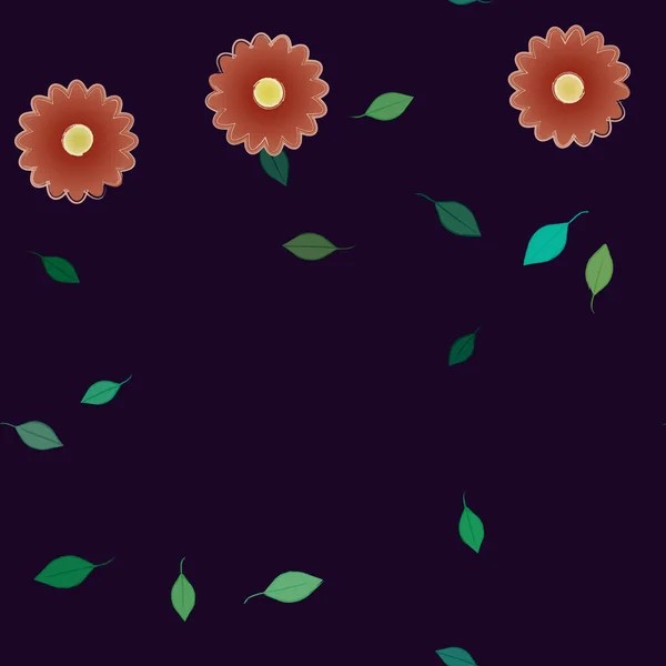 Flores Abstractas Con Hojas Verdes Patrón Sin Costura Ilustración Vectorial — Vector de stock