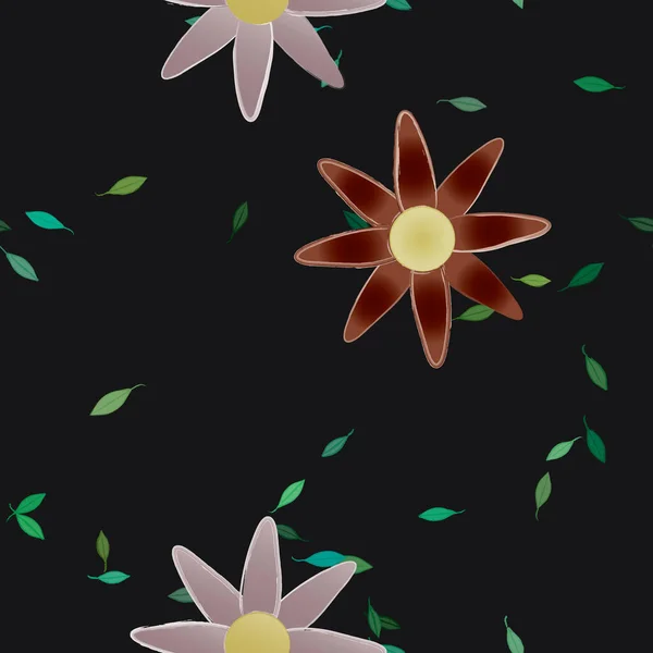 Flores Con Hojas Fondo Sin Costuras Ilustración Vectorial — Vector de stock