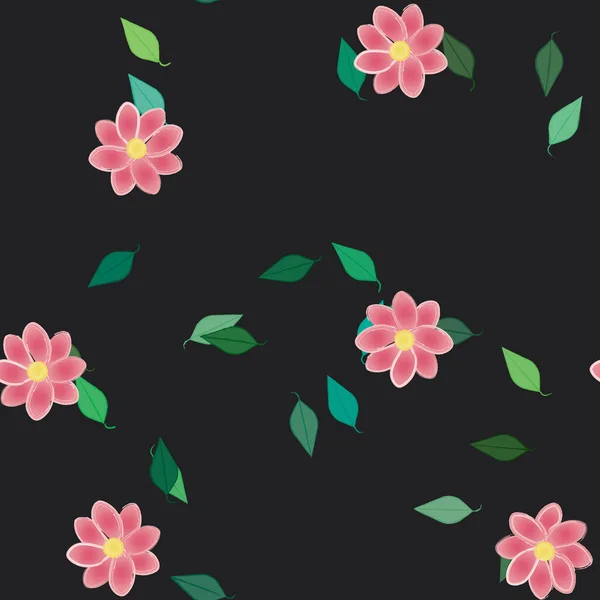 Flores Con Hojas Fondo Sin Costuras Ilustración Vectorial — Vector de stock