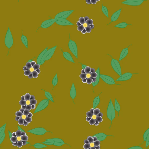 Flores Con Hojas Fondo Sin Costuras Ilustración Vectorial — Archivo Imágenes Vectoriales