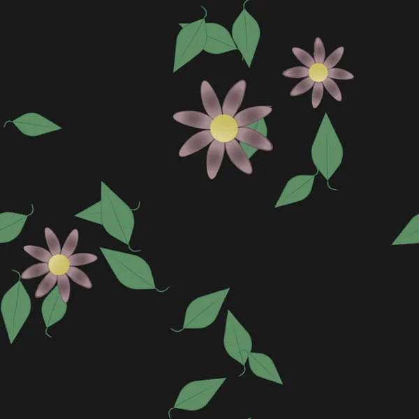 Flores Con Hojas Fondo Sin Costuras Ilustración Vectorial — Archivo Imágenes Vectoriales