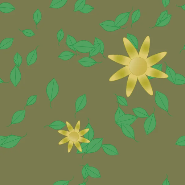 Flores Abstractas Con Hojas Verdes Patrón Sin Costura Ilustración Vectorial — Archivo Imágenes Vectoriales