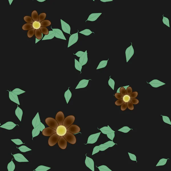 Fleurs Avec Feuilles Fond Sans Couture Illustration Vectorielle — Image vectorielle