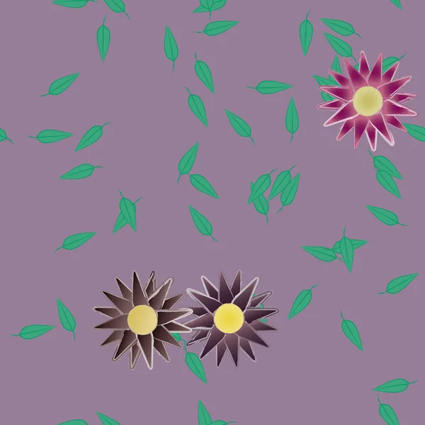 Flores Con Hojas Fondo Sin Costuras Ilustración Vectorial — Archivo Imágenes Vectoriales