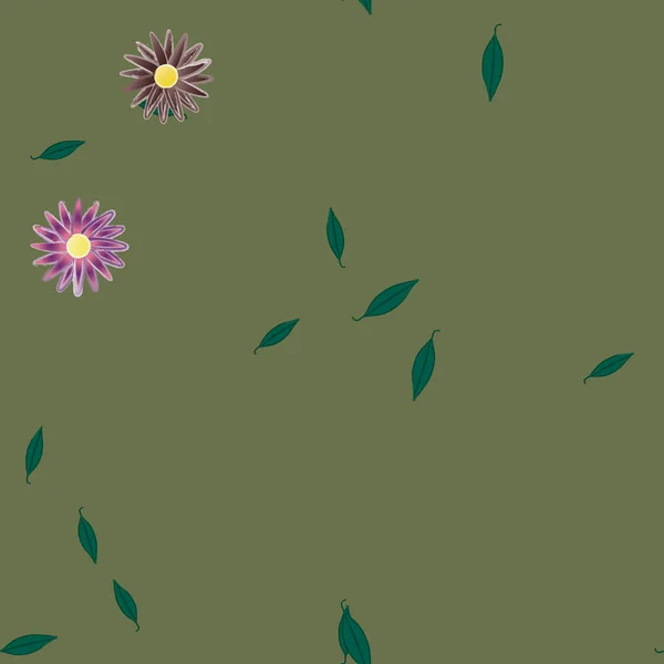 Flores Con Hojas Fondo Sin Costuras Ilustración Vectorial — Archivo Imágenes Vectoriales