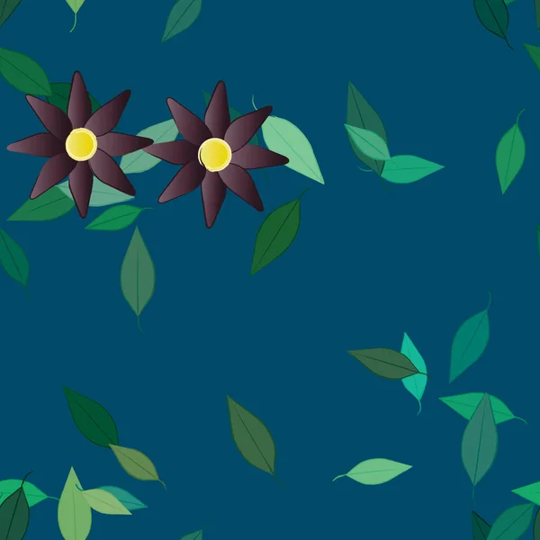 Flores Con Hojas Fondo Sin Costuras Ilustración Vectorial — Archivo Imágenes Vectoriales