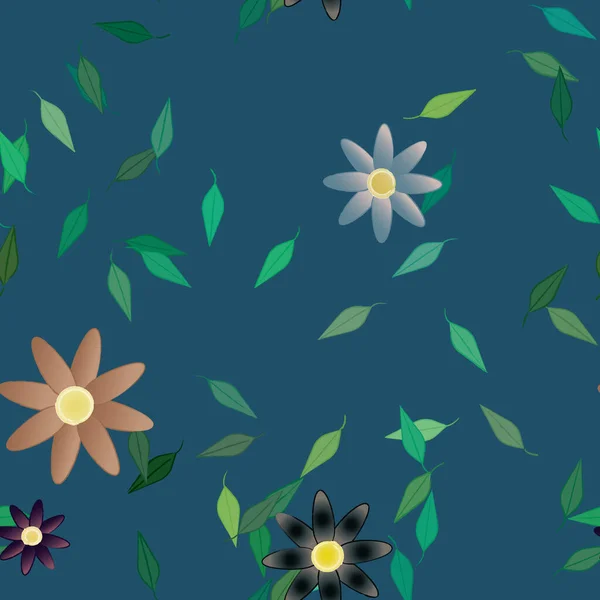 Fleurs Avec Feuilles Fond Sans Couture Illustration Vectorielle — Image vectorielle