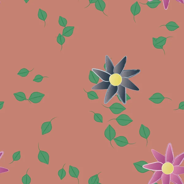 Fleurs Abstraites Avec Des Feuilles Vertes Motif Sans Couture Illustration — Image vectorielle