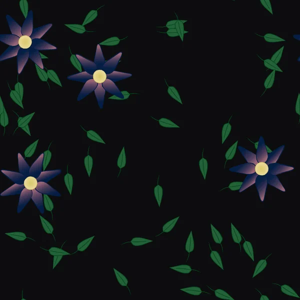 Flores Abstractas Con Hojas Verdes Patrón Sin Costura Ilustración Vectorial — Vector de stock