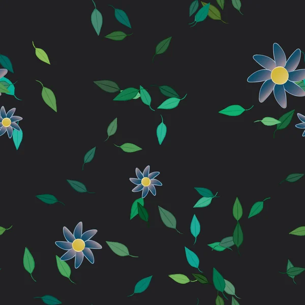 Fleurs Abstraites Avec Des Feuilles Vertes Motif Sans Couture Illustration — Image vectorielle