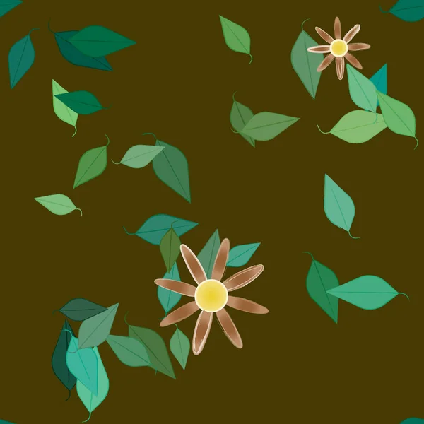 Flores Abstractas Con Hojas Verdes Patrón Sin Costura Ilustración Vectorial — Vector de stock