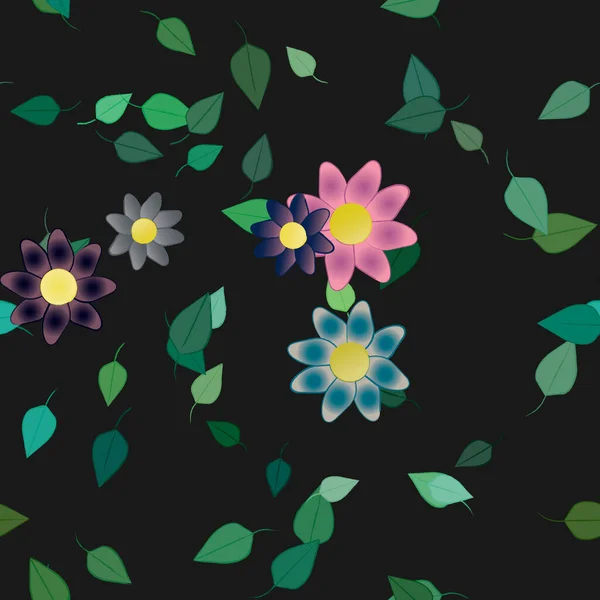 Fleurs Avec Feuilles Fond Sans Couture Illustration Vectorielle — Image vectorielle