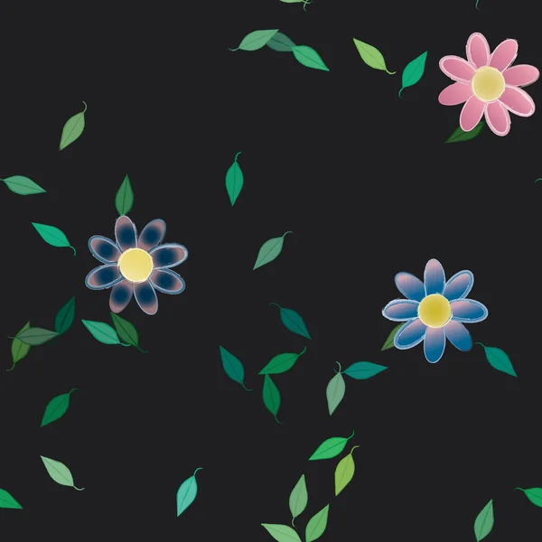 Flores Com Folhas Sem Costura Fundo Ilustração Vetorial — Vetor de Stock