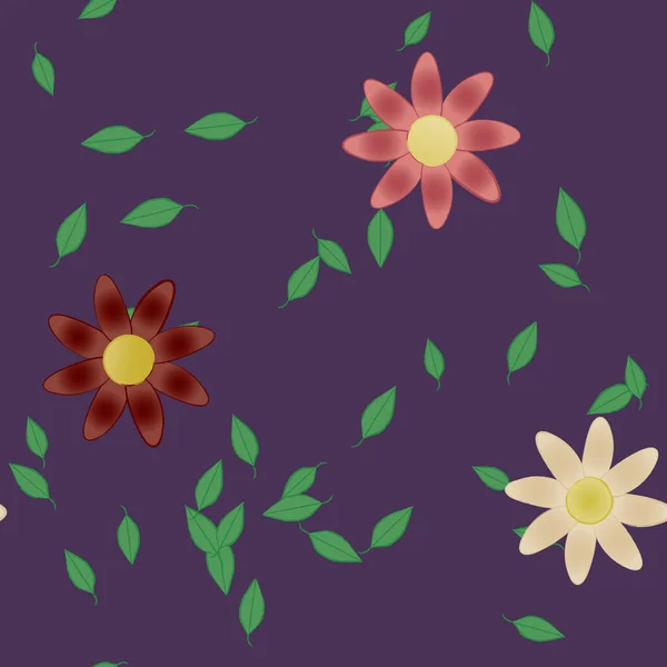 Fleurs Abstraites Avec Des Feuilles Vertes Motif Sans Couture Illustration — Image vectorielle