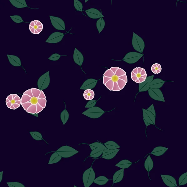 Flores Con Hojas Fondo Sin Costuras Ilustración Vectorial — Archivo Imágenes Vectoriales