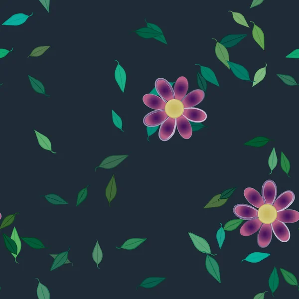 Fleurs Abstraites Avec Des Feuilles Vertes Motif Sans Couture Illustration — Image vectorielle