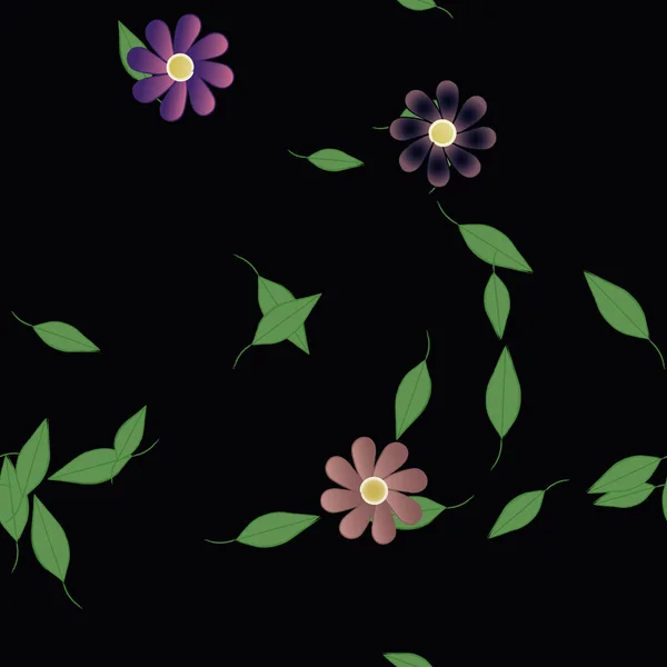 Fleurs Avec Feuilles Fond Sans Couture Illustration Vectorielle — Image vectorielle