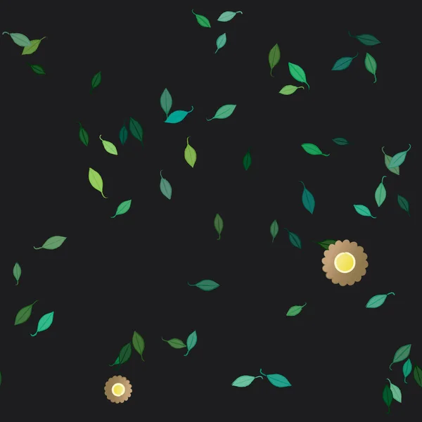 Flores Abstractas Con Hojas Verdes Patrón Sin Costura Ilustración Vectorial — Vector de stock