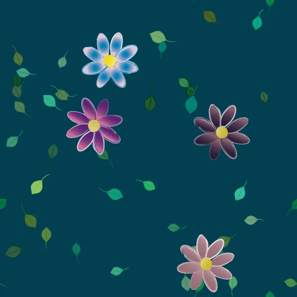 Blumen Mit Blättern Nahtloser Hintergrund Vektorillustration — Stockvektor