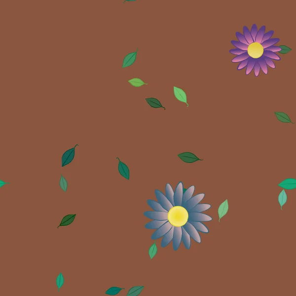 Flores Com Folhas Sem Costura Fundo Ilustração Vetorial — Vetor de Stock