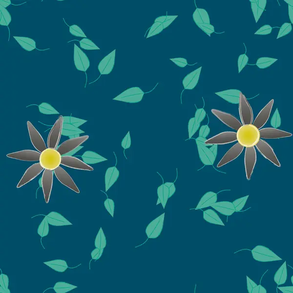 Flores Com Folhas Sem Costura Fundo Ilustração Vetorial — Vetor de Stock