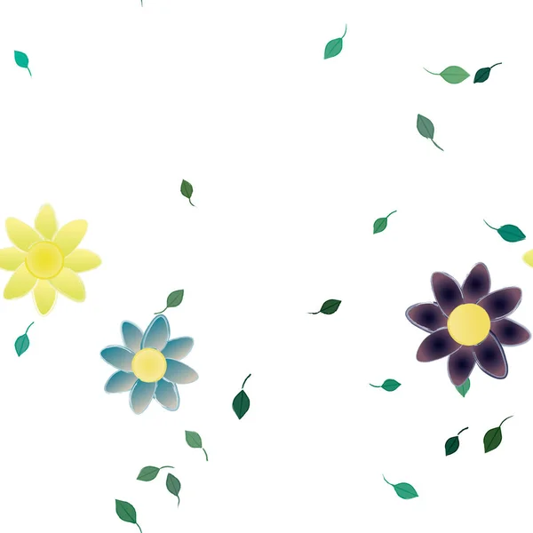 Blumen Mit Blättern Nahtloser Hintergrund Vektorillustration — Stockvektor