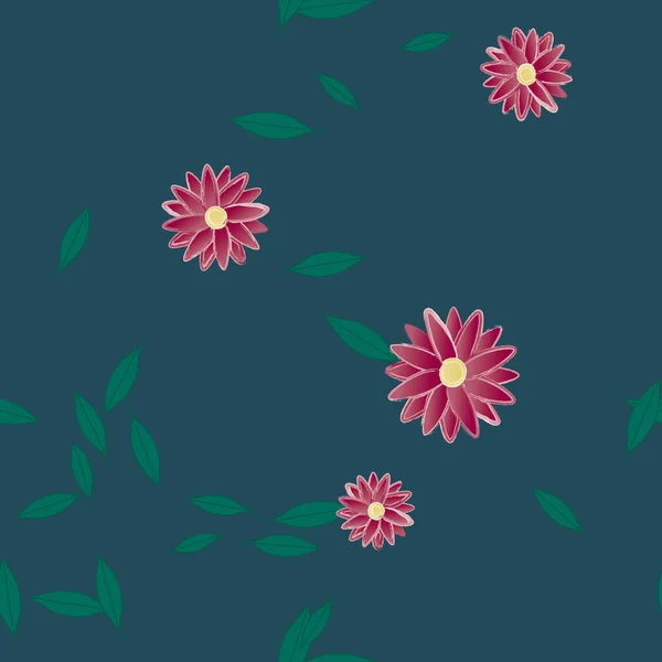 Blumen Mit Blättern Nahtloser Hintergrund Vektorillustration — Stockvektor