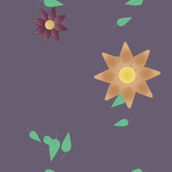 Flores Abstractas Con Hojas Verdes Patrón Sin Costura Ilustración Vectorial — Archivo Imágenes Vectoriales