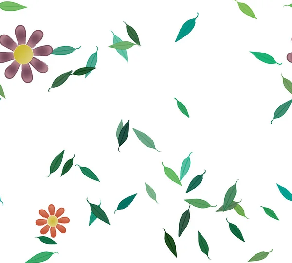 Blumen Mit Blättern Nahtloser Hintergrund Vektorillustration — Stockvektor